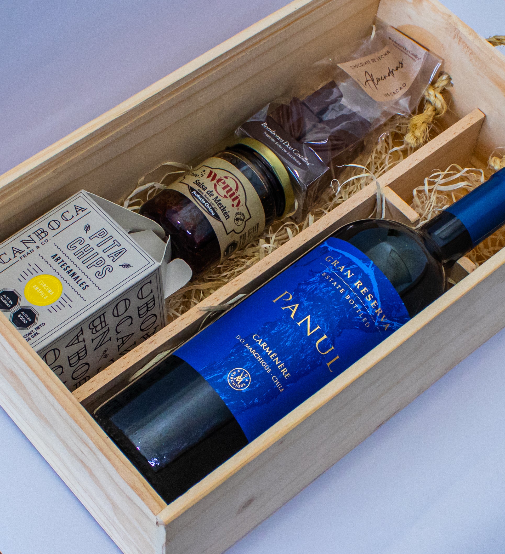 Caja de regalo con vino Panul Gran Reserva Carmenere